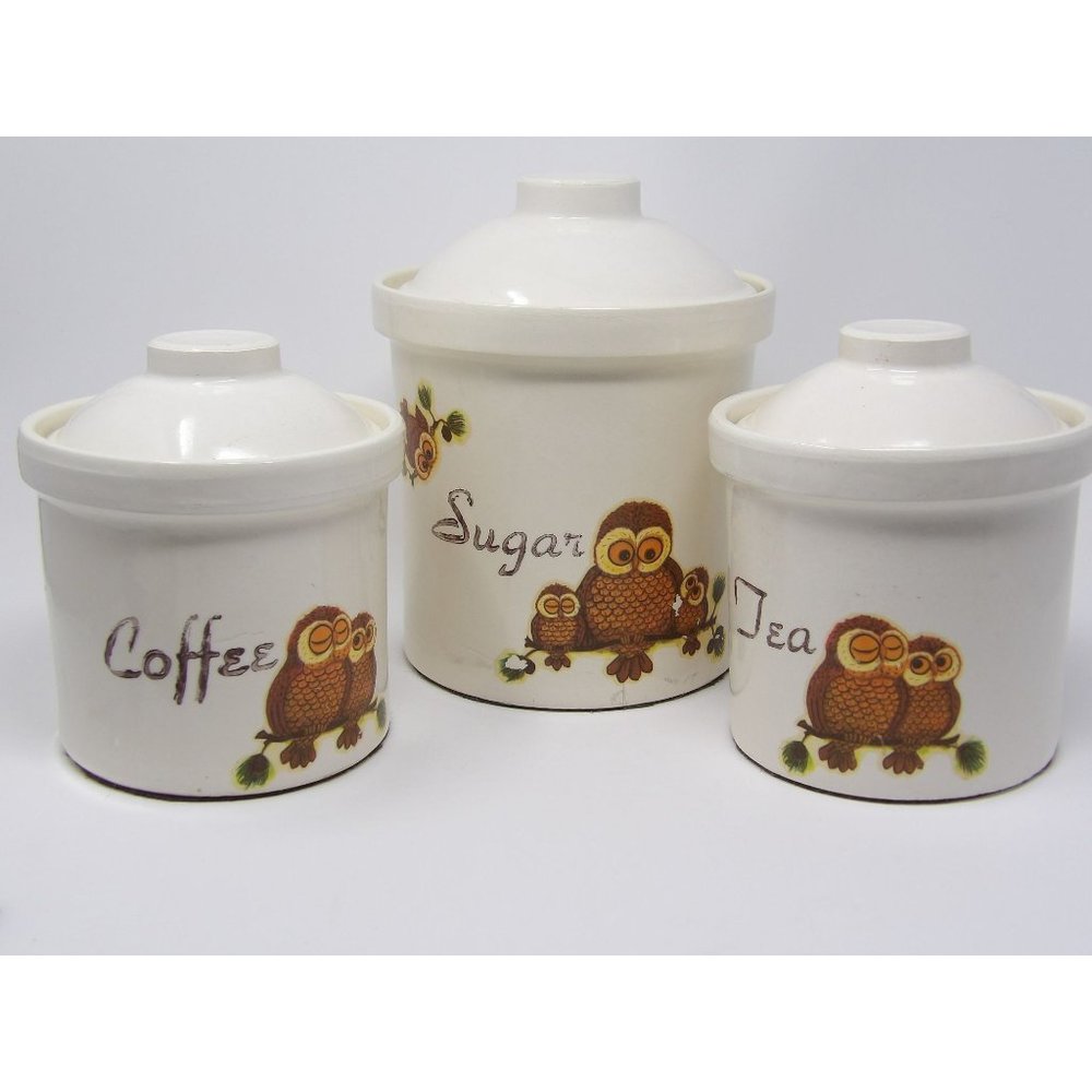 Vintage Owl Canister Set 3 Piece